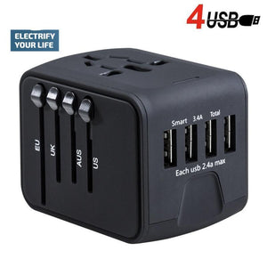 Adaptador de corriente de viaje, 4 USB, Universal - Tripeando Ando